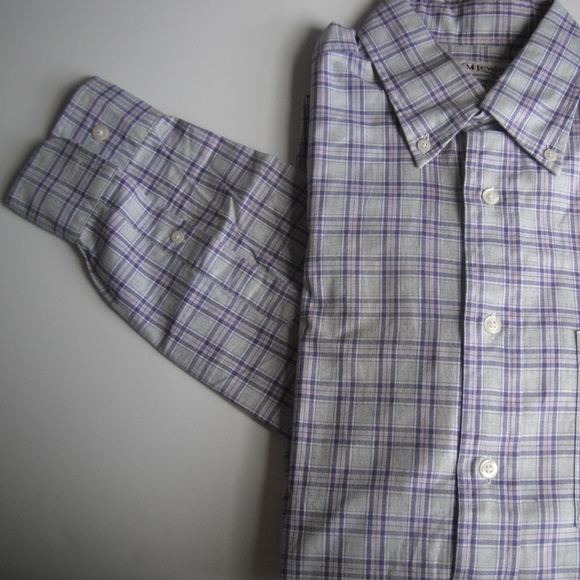 T.M.Lewin Purple with Gray Twill Plaid Long Sleeve - Picture 5 of 8